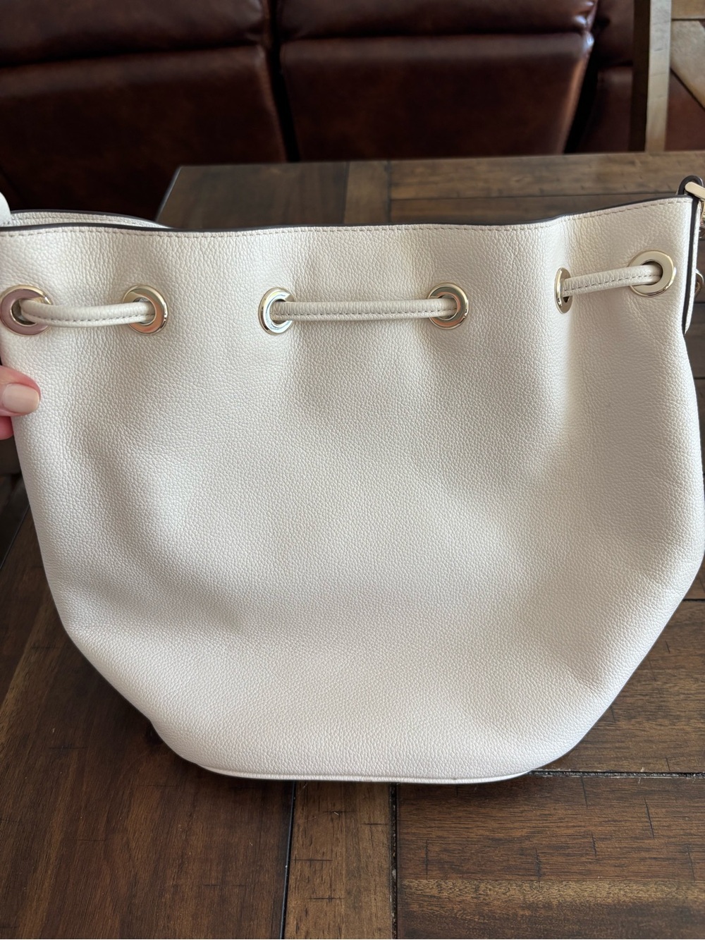 kate spade Cream Leather Drawstring Shoulder Bag with Gold Hardware - Picture 3 of 7